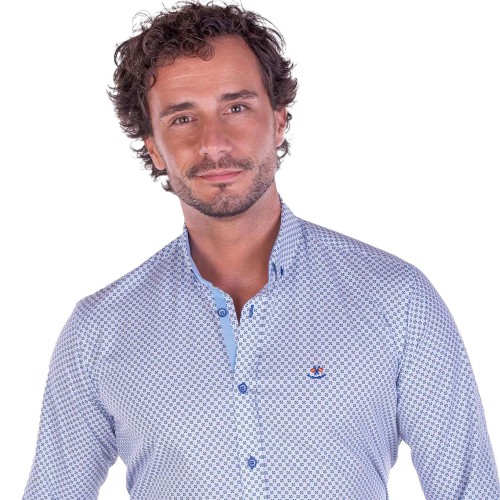 Camisa La Española microdibujo azul medio