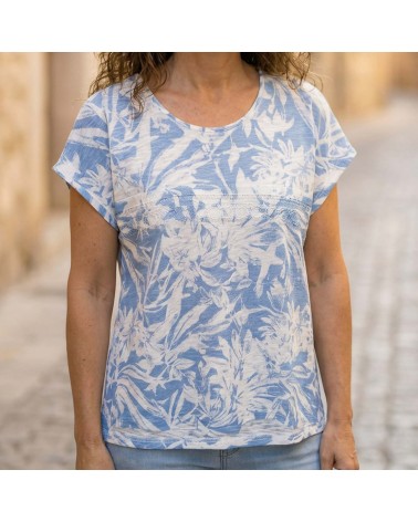 Camiseta Punto Floral Azulado Roberto Bassi