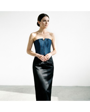 Conjunto Corsé Índigo con Falda Satinada